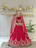 Designer Red Hand-Worked Lehenga Ensemble q562143