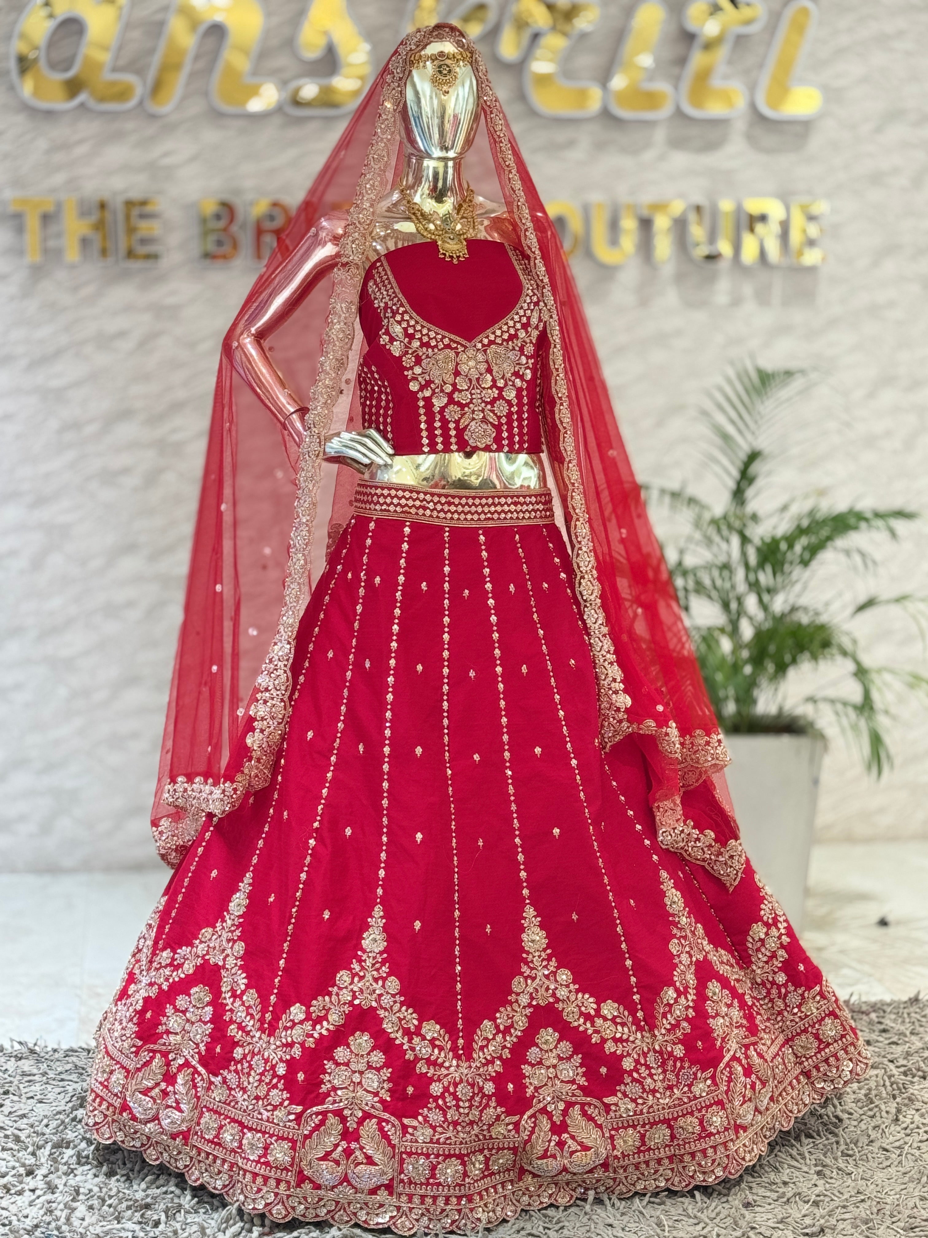 Designer Red Hand-Worked Lehenga Ensemble q562143