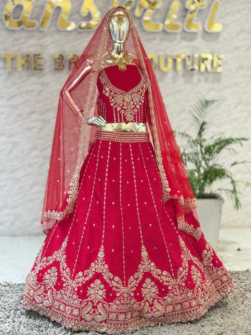 Designer Red Hand-Worked Lehenga Ensemble q562143