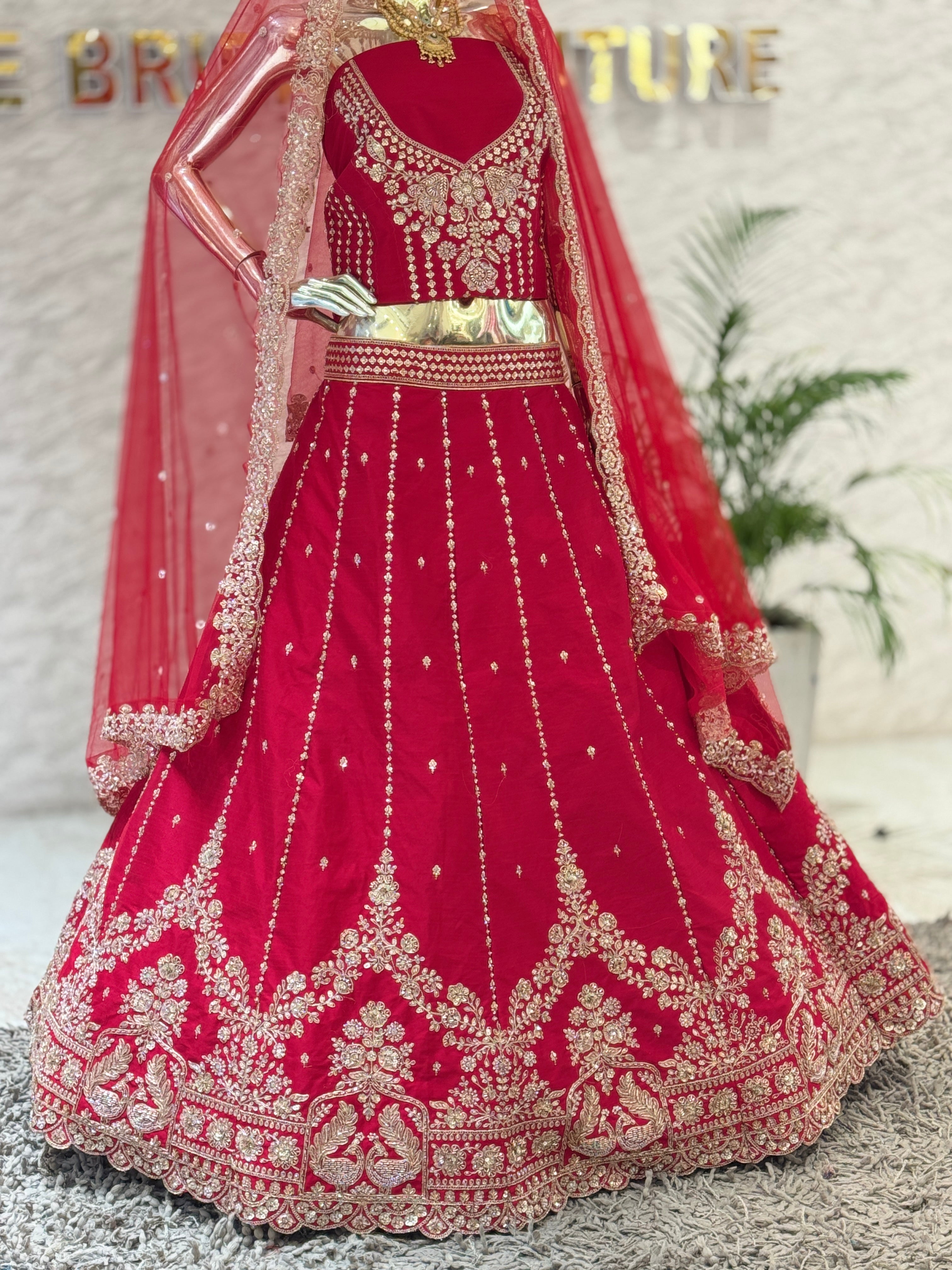 Designer Red Hand-Worked Lehenga Ensemble q562143