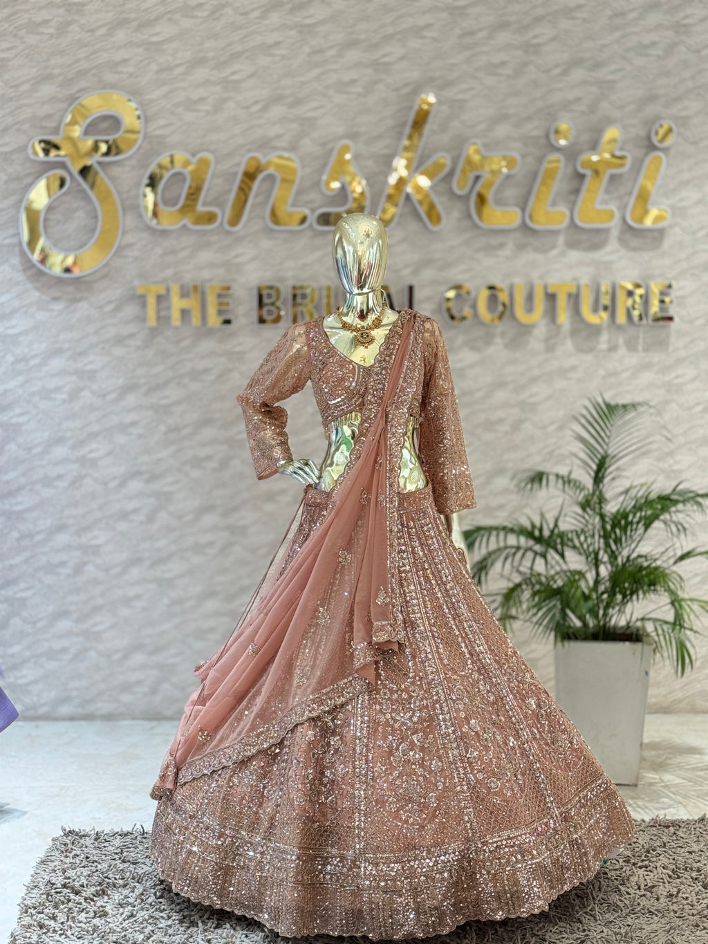 Designer Light Brown Hand-Worked Readymade Lehenga Set q562267