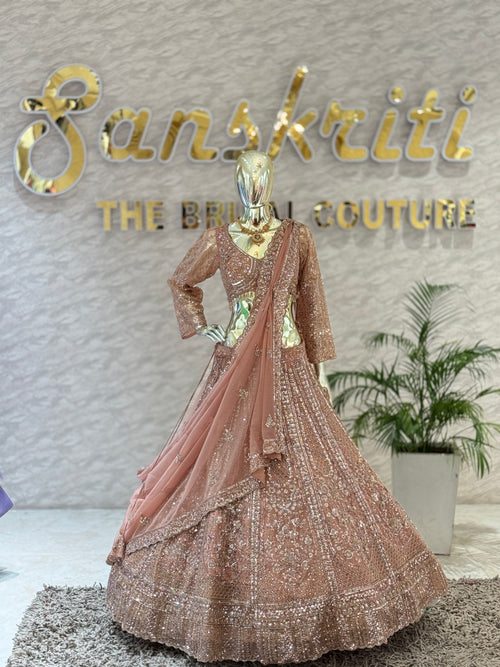 Designer Light Brown Hand-Worked Readymade Lehenga Set q562267