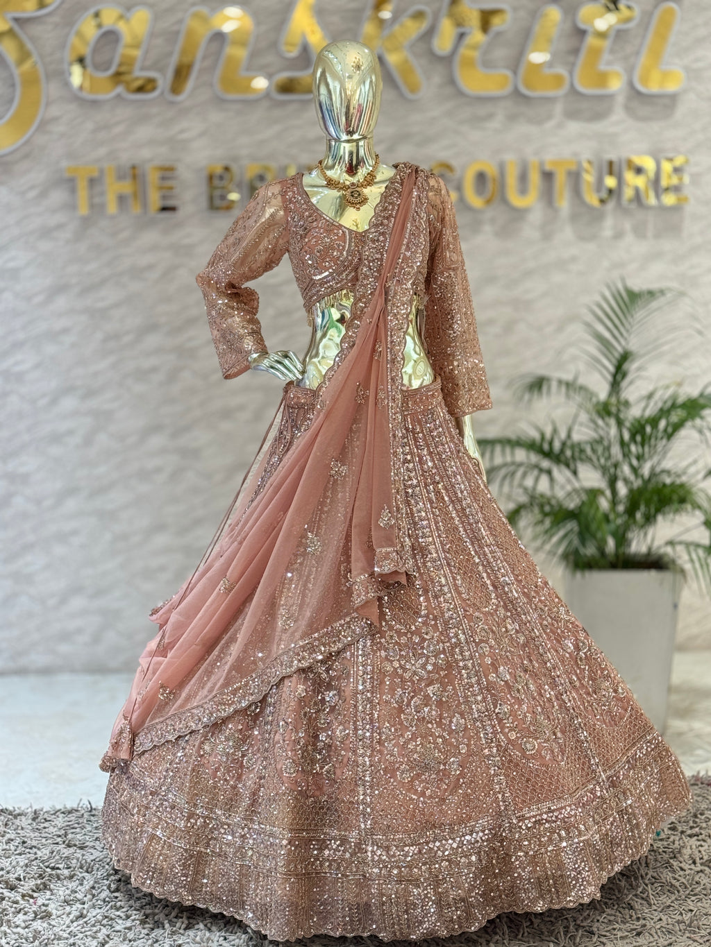 Designer Light Brown Hand-Worked Readymade Lehenga Set q562267