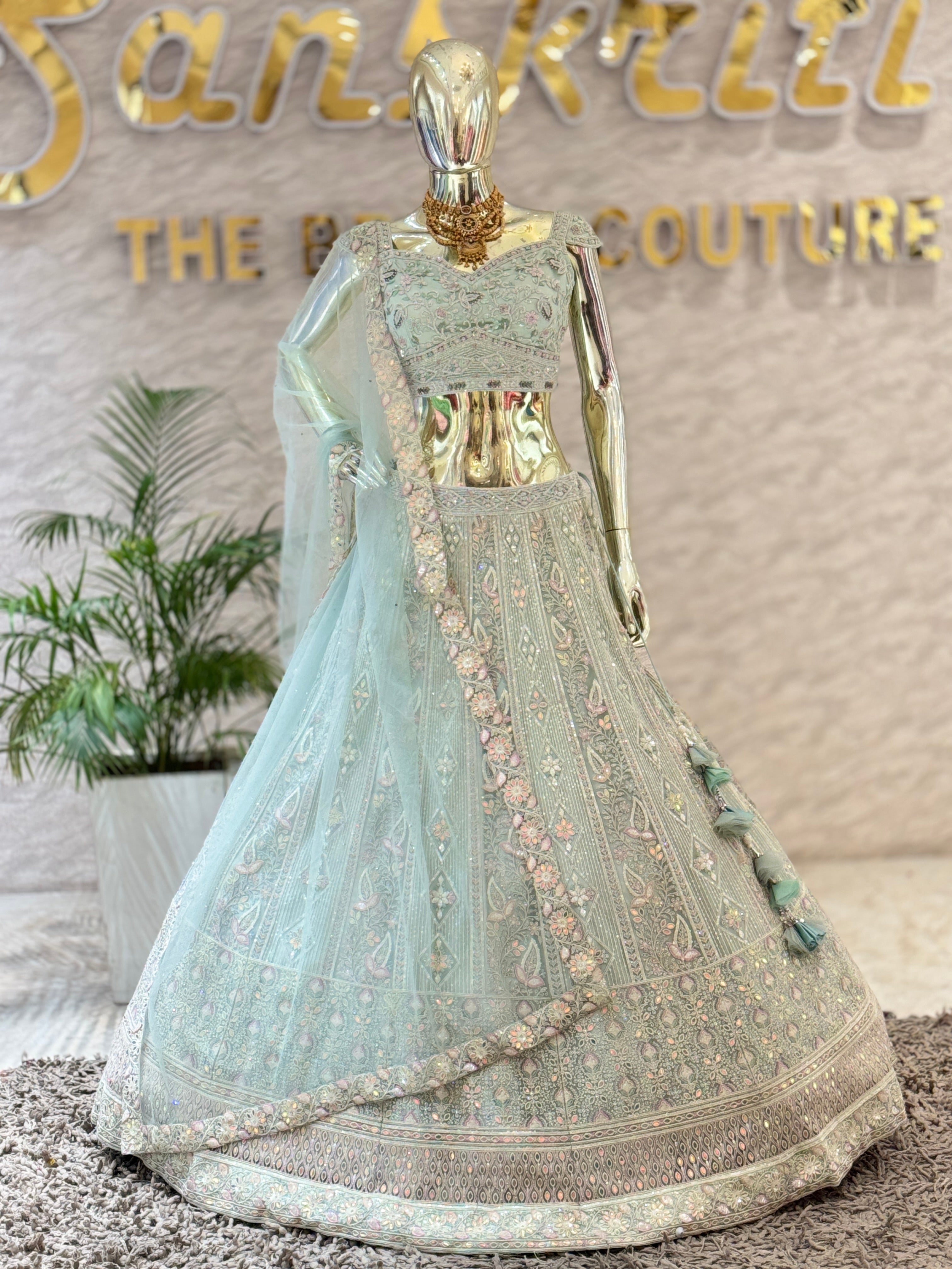 Sky Blue Chicken Kari & Sequin Work Readymade Lehenga Set 109607