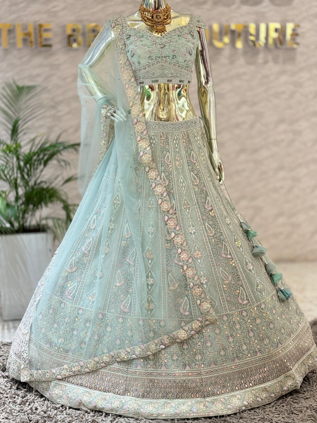 Sky Blue Chicken Kari & Sequin Work Readymade Lehenga Set 109607