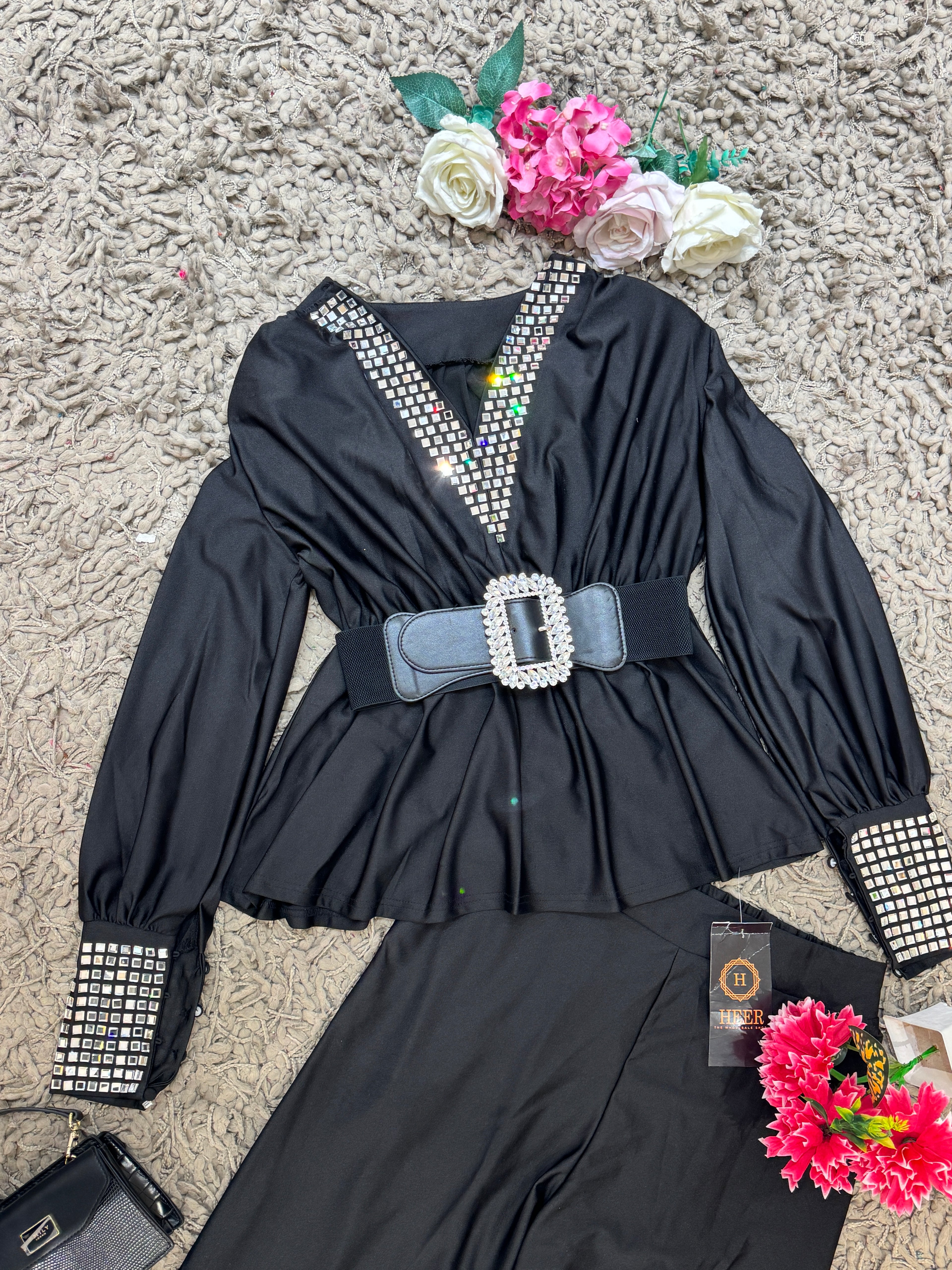 Q562549 Black Embellished Designer Co-ord Set for Women