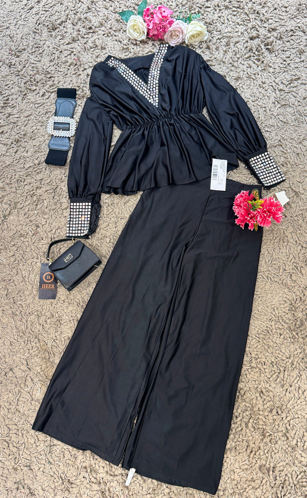 Q562549 Black Embellished Designer Co-ord Set for Women