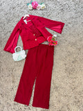 Q562544 Wine Red 3-Piece Party Wear Co-ord Set with Sequin Crop Top & Blazer