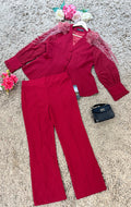 Q562556 Elegant Wine Red Embellished Co-Ord Set for Women