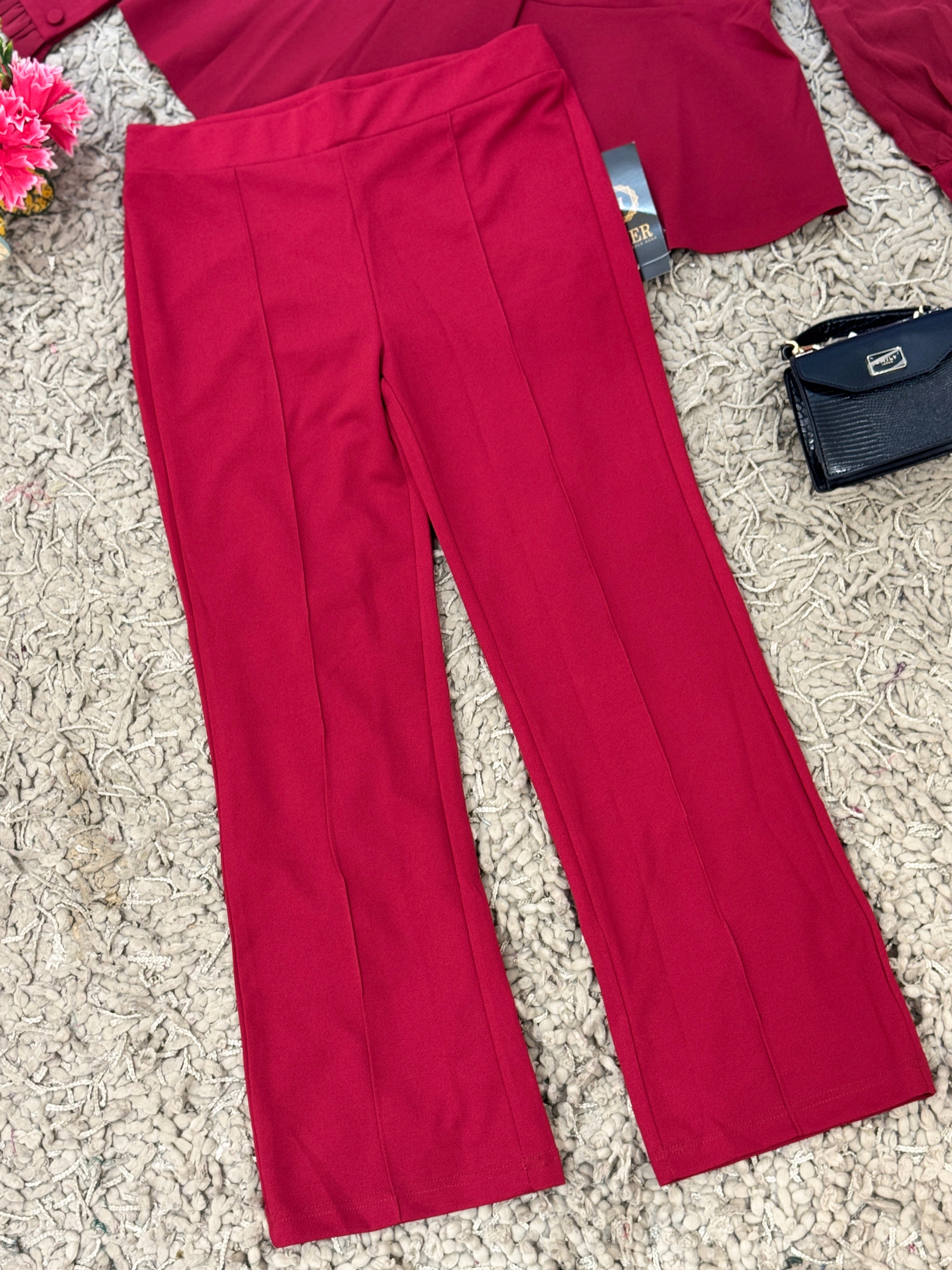 Q562556 Elegant Wine Red Embellished Co-Ord Set for Women