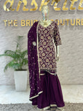Q562249 Royal Wine Heavy Embroidered Kurta Sharara Set with Dupatta