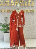 Q562679 Rust Orange Heavy Embroidered Kurta Palazzo Set with Dupatta