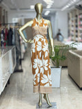 Q562553 Rust brown tropical floral printed sleeveless dress