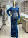 Q562152 Elegant royal blue sequin gown with dazzling starburst detailing and a sleek front slit