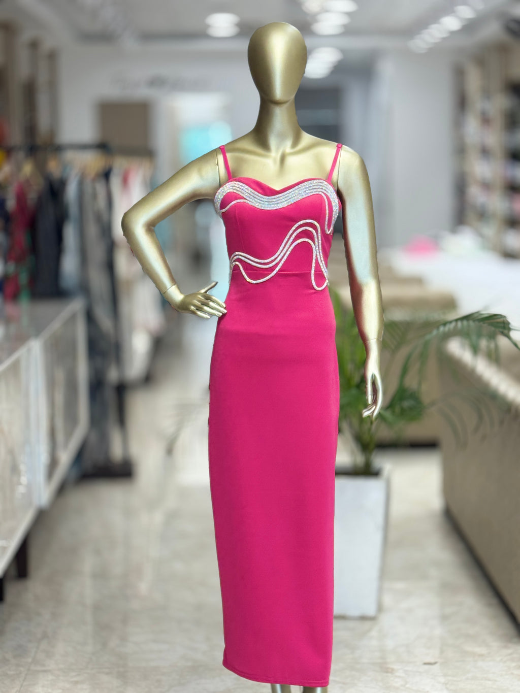 Q561451 Elegant pink bodycon midi dress