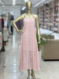 Q562563 Blush Pink Cotton Lace Detail Midi Dress for Women