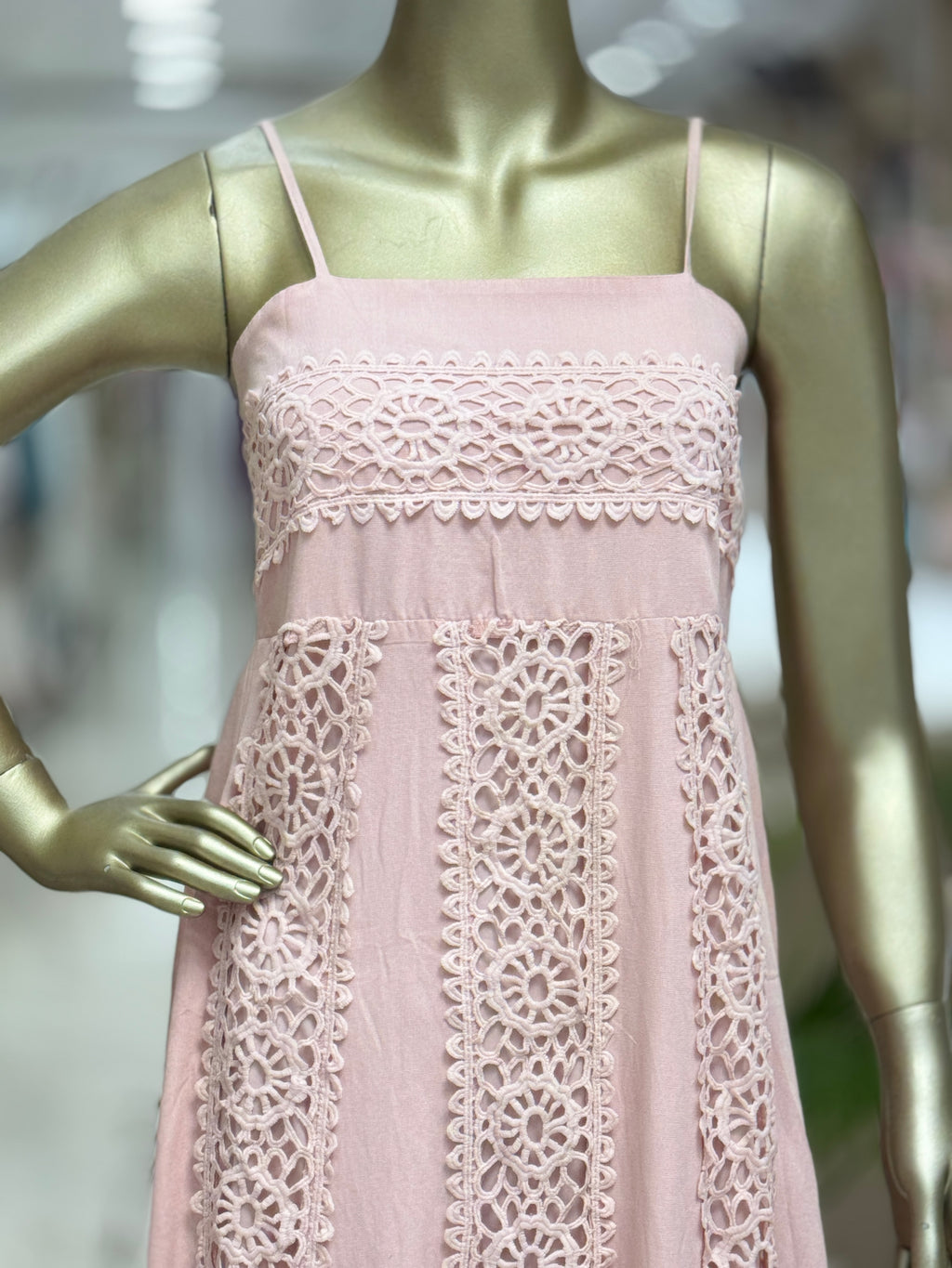 Q562563 Blush Pink Cotton Lace Detail Midi Dress for Women
