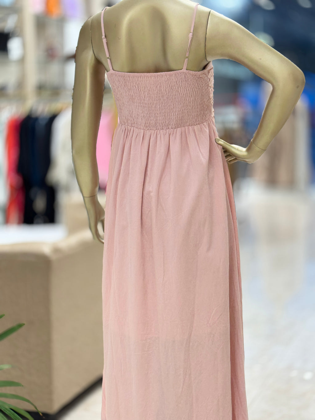 Q562563 Blush Pink Cotton Lace Detail Midi Dress for Women