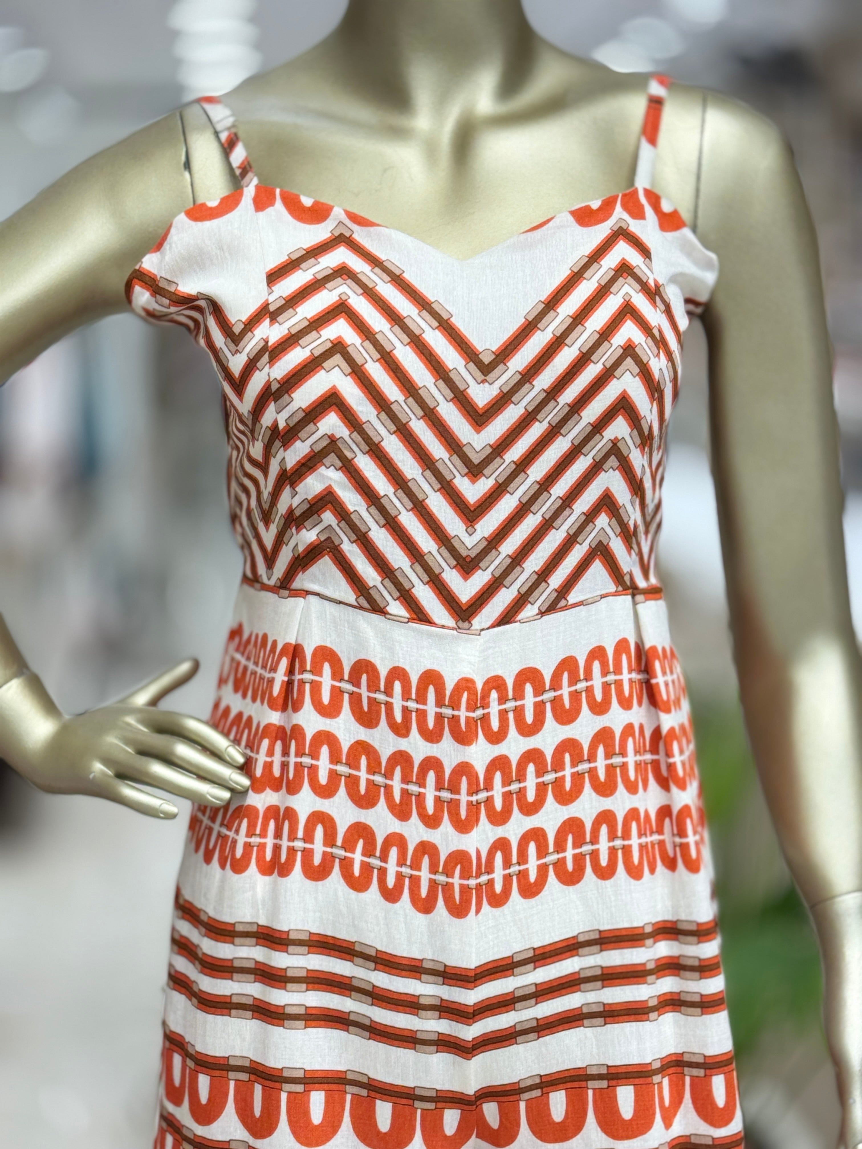 Q562559 Stylish White & Rust Printed Cotton Jumpsuit