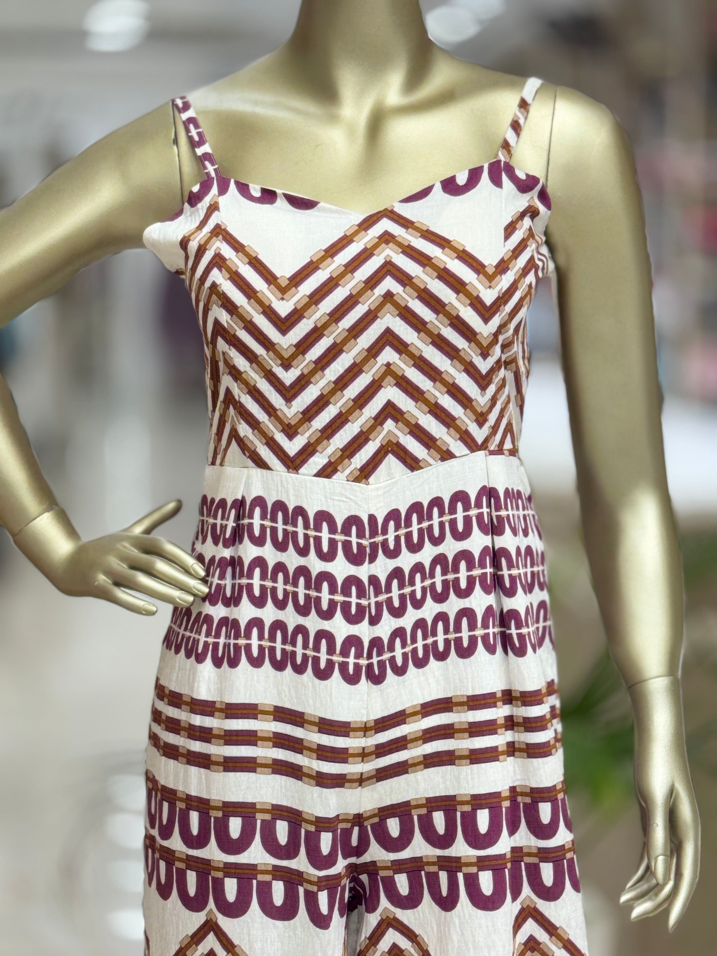 Q562559 Women’s Printed Cotton Jumpsuit with Chevron Pattern