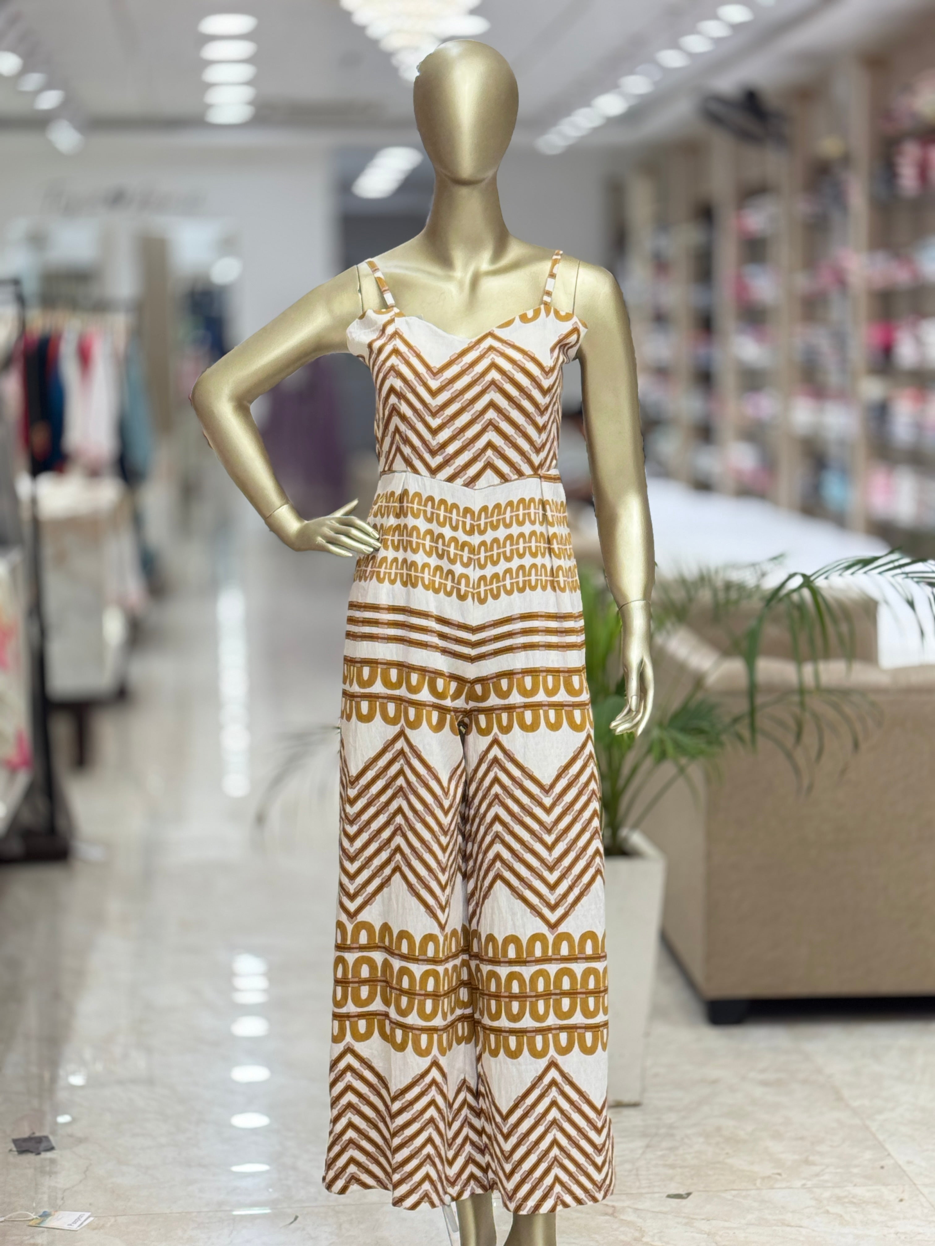 Q562559 Elegant Printed Cotton Jumpsuit for Women with Spaghetti Straps