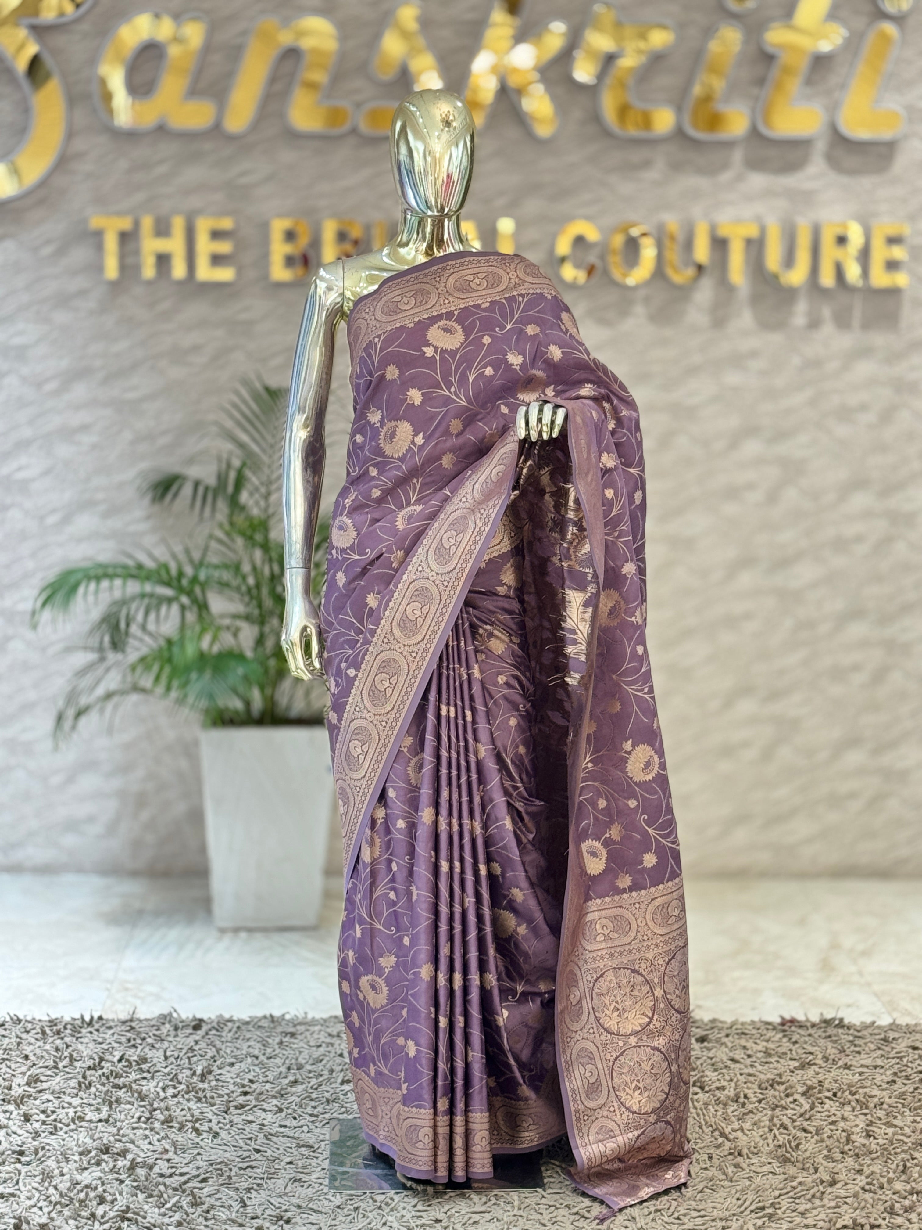 Q562731 purple Silk Zari Work saree