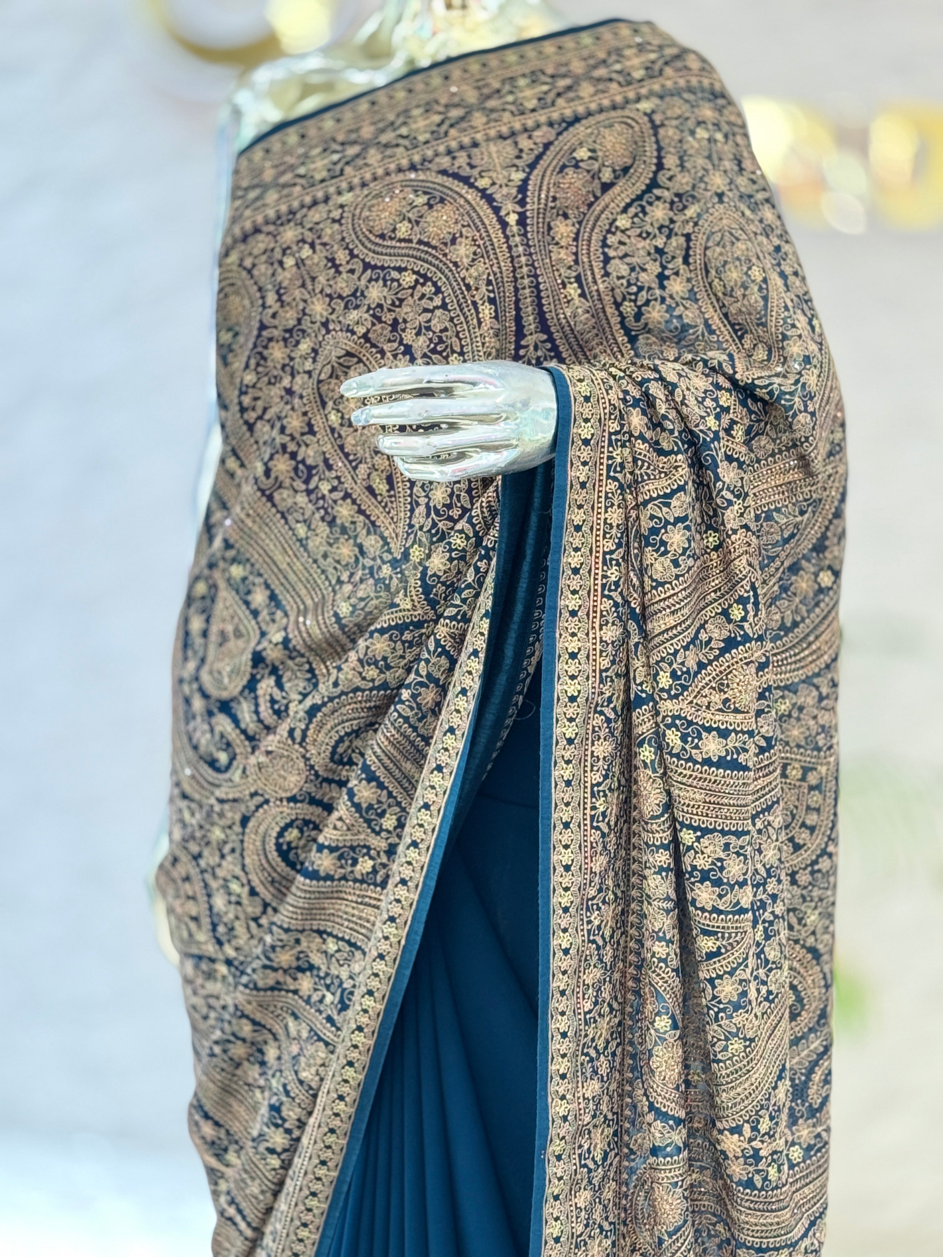 Q56943 blue Kanjivaram silk saree