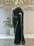 Dark Green Crepe Saree Q562259