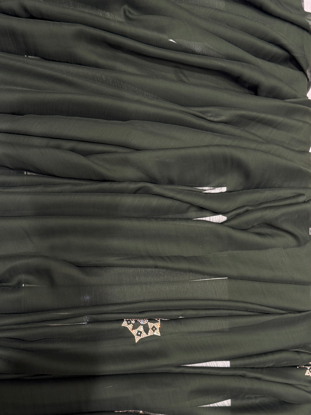Dark Green Crepe Saree Q562259