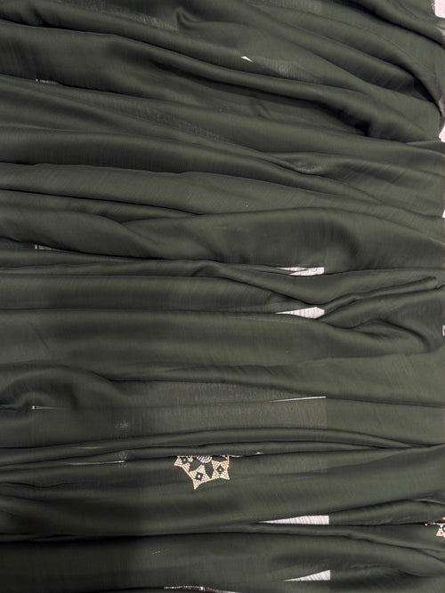 Dark Green Crepe Saree Q562259