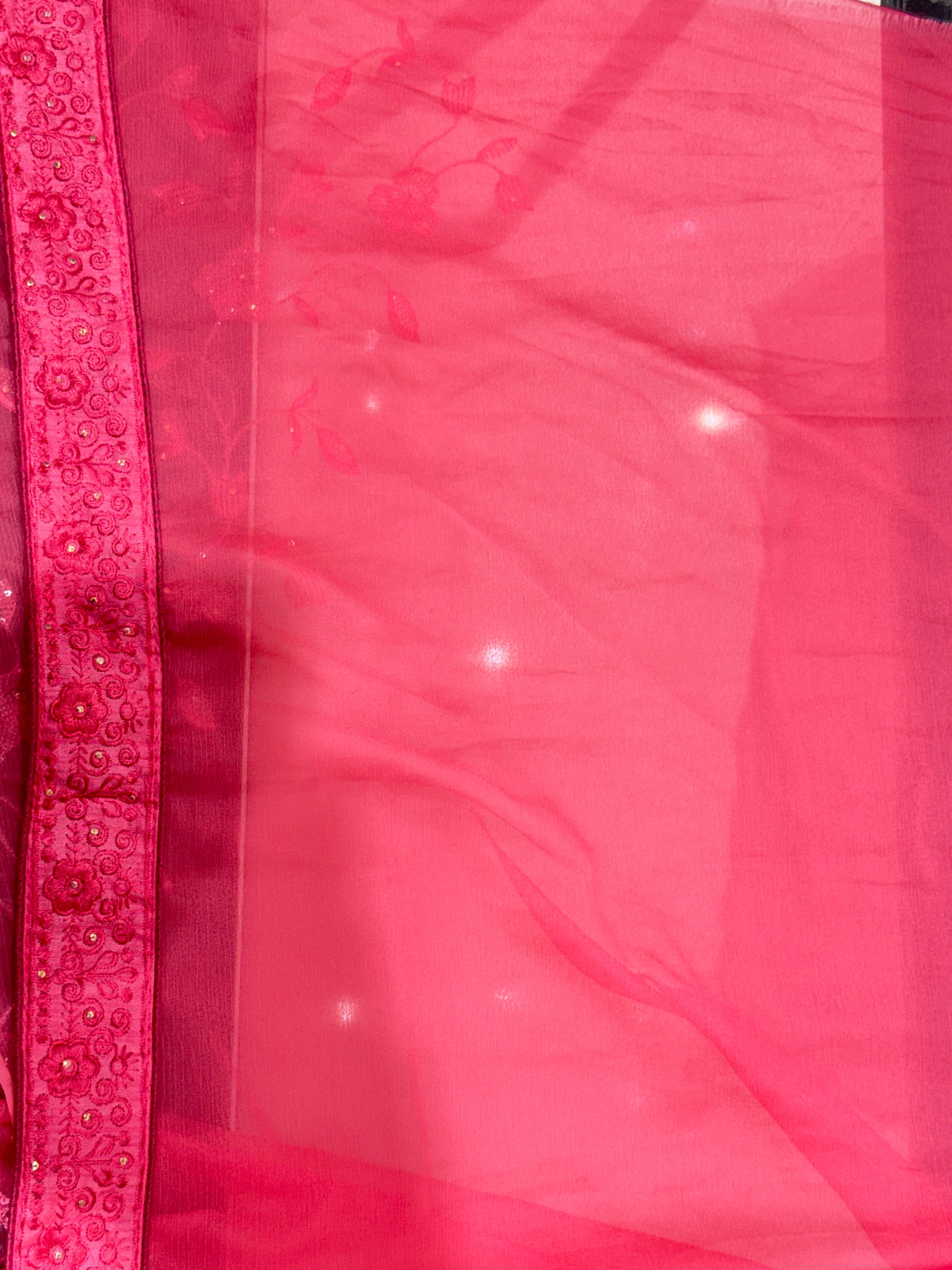 Graceful Peach-Pink Organza Silk Saree with Intricate Thread Work Border 110962