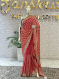 Designer Peach-Pink Jimmy Choo Fabric Saree with Heavy Sequin Hand Work q562539