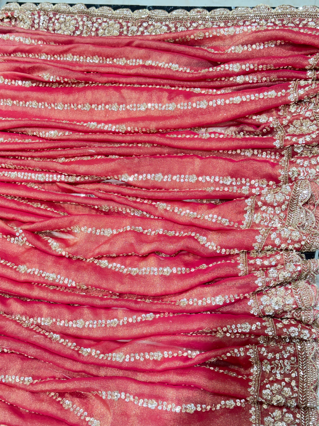 Designer Peach-Pink Jimmy Choo Fabric Saree with Heavy Sequin Hand Work q562539