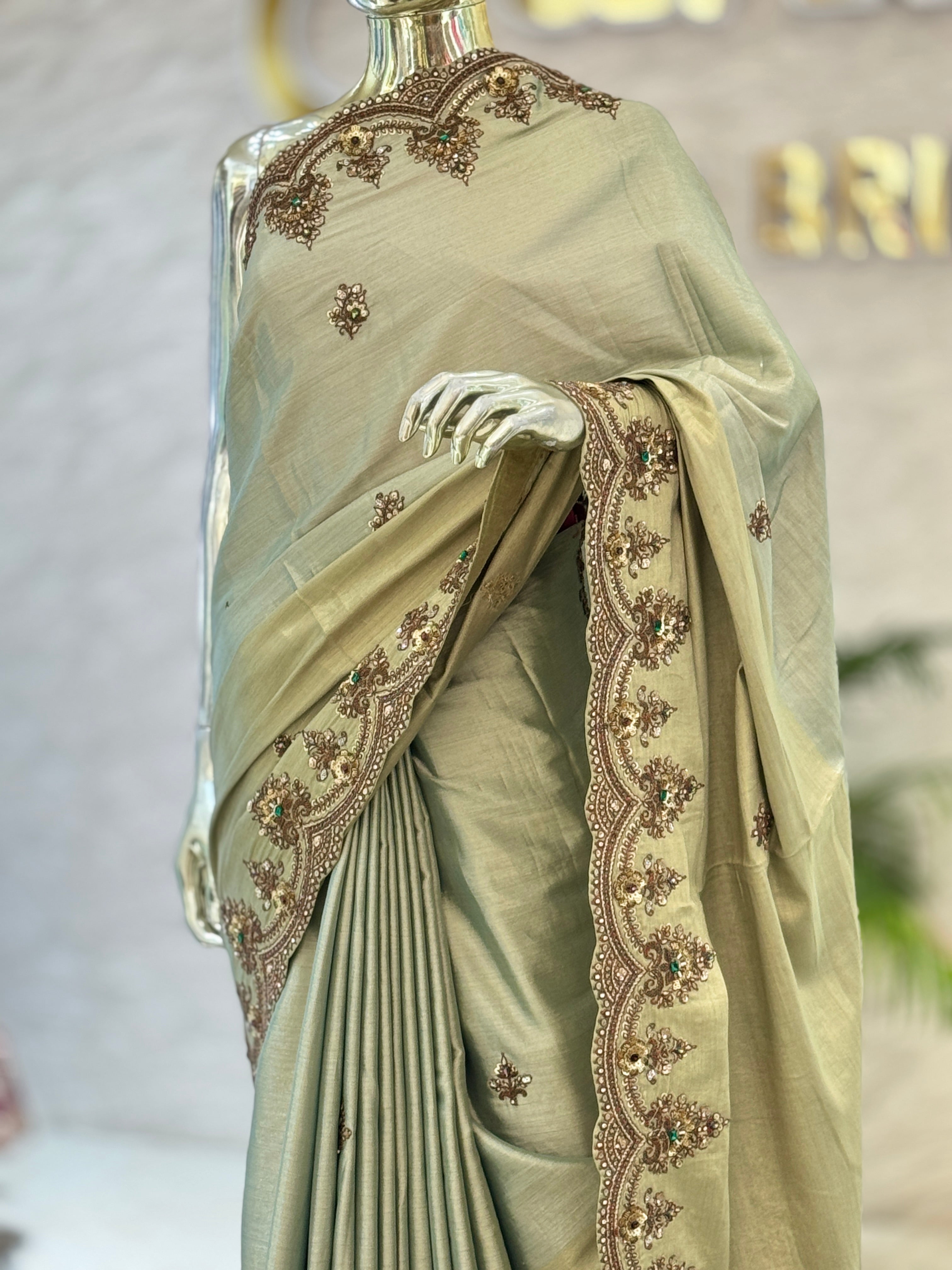 Pista & Sea Green Dual-Tone handwork saree Q562727