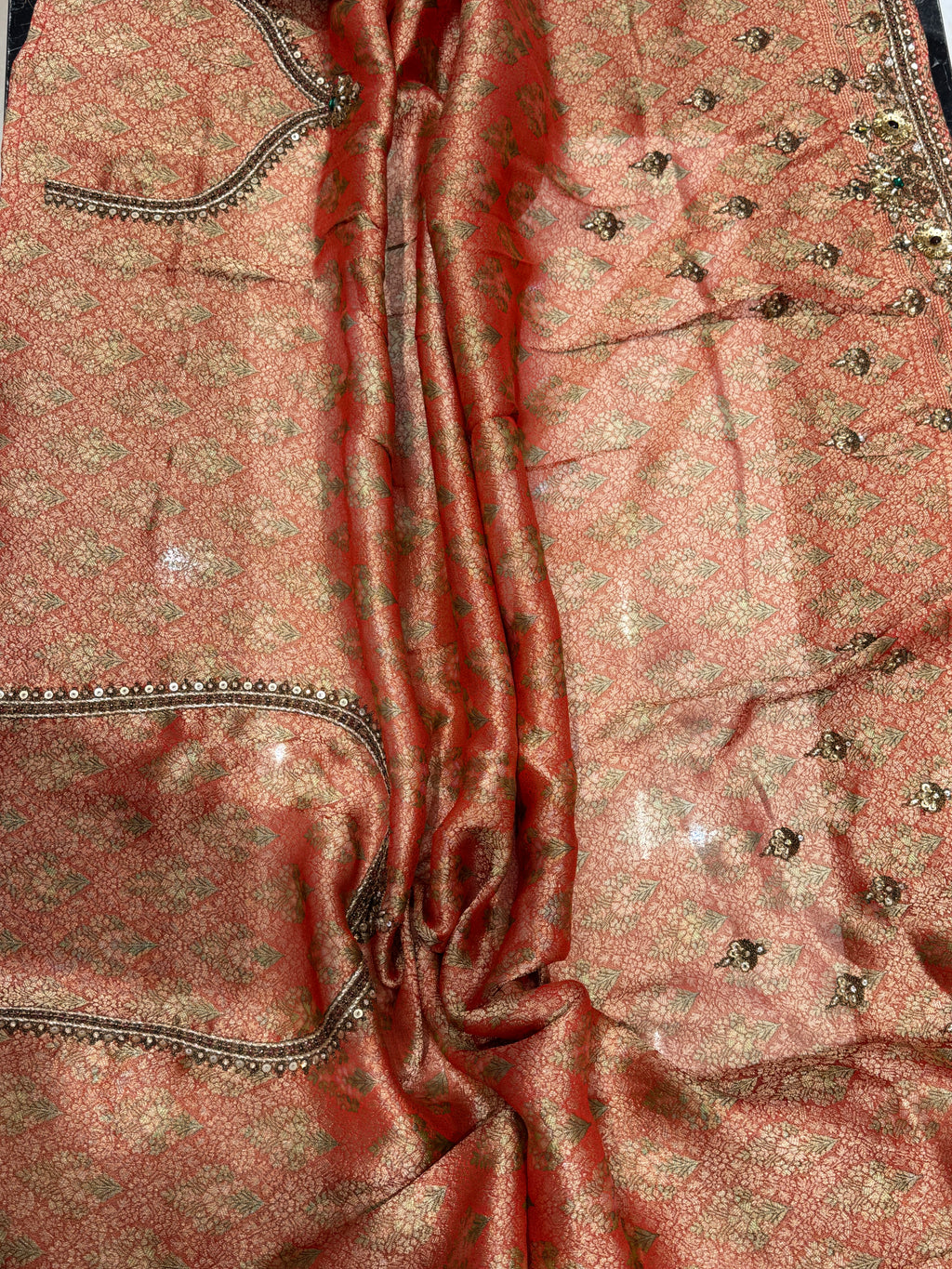 Designer Peach-Pink Jimmy Choo Fabric Saree with Heavy Sequin Hand Work q562539
