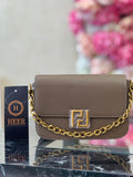 Q562475 Elegant Brown Textured Sling Bag with Gold Chain Strap
