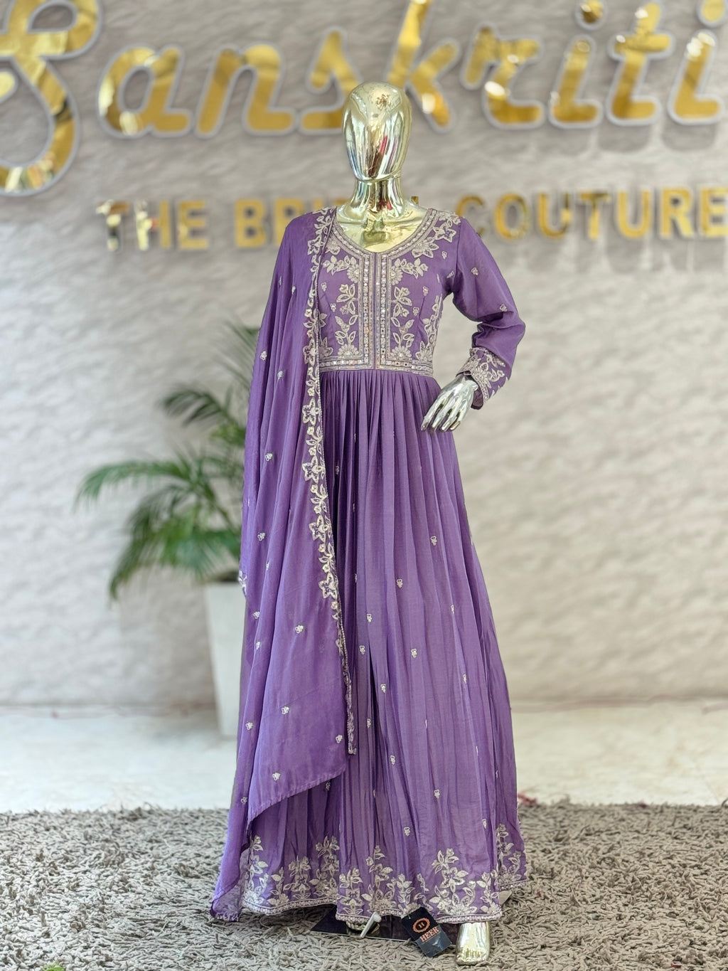 Elegant Mauve Purple Georgette Anarkali Gown with Matching Dupatta Set q562248