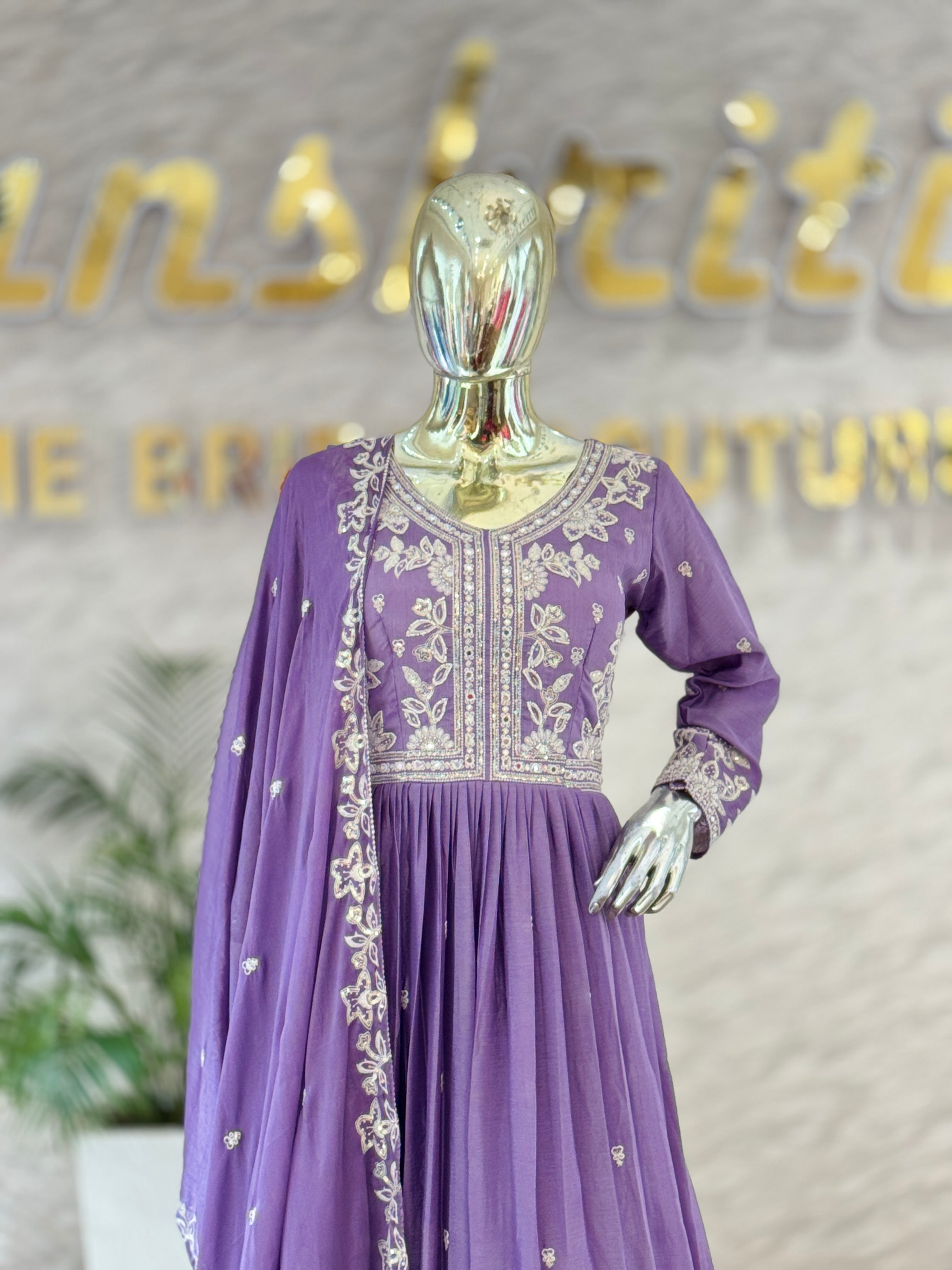 Elegant Mauve Purple Georgette Anarkali Gown with Matching Dupatta Set q562248