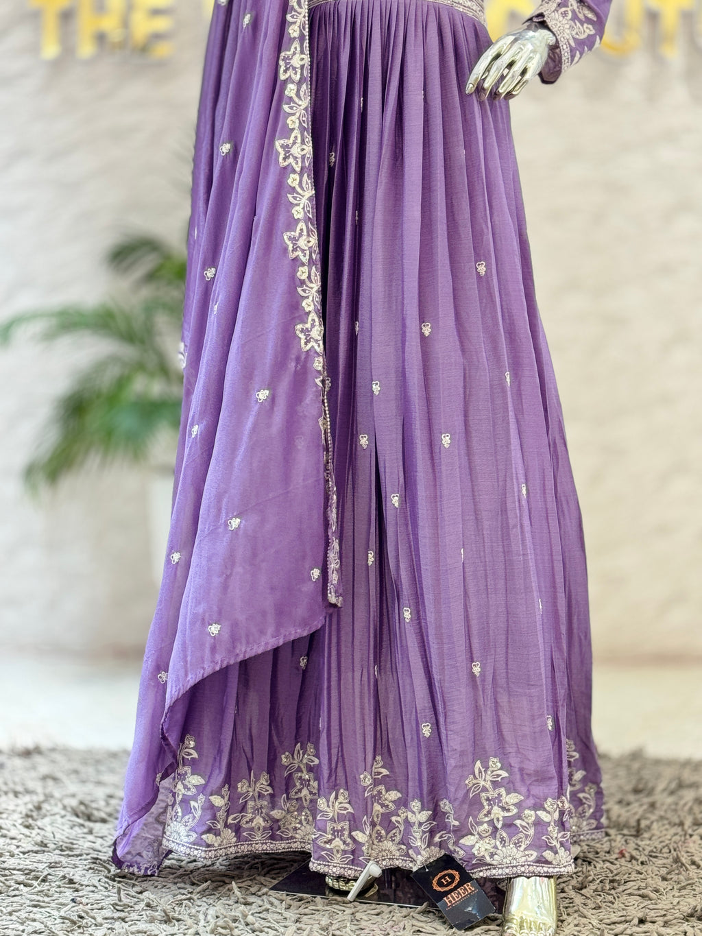 Elegant Mauve Purple Georgette Anarkali Gown with Matching Dupatta Set q562248