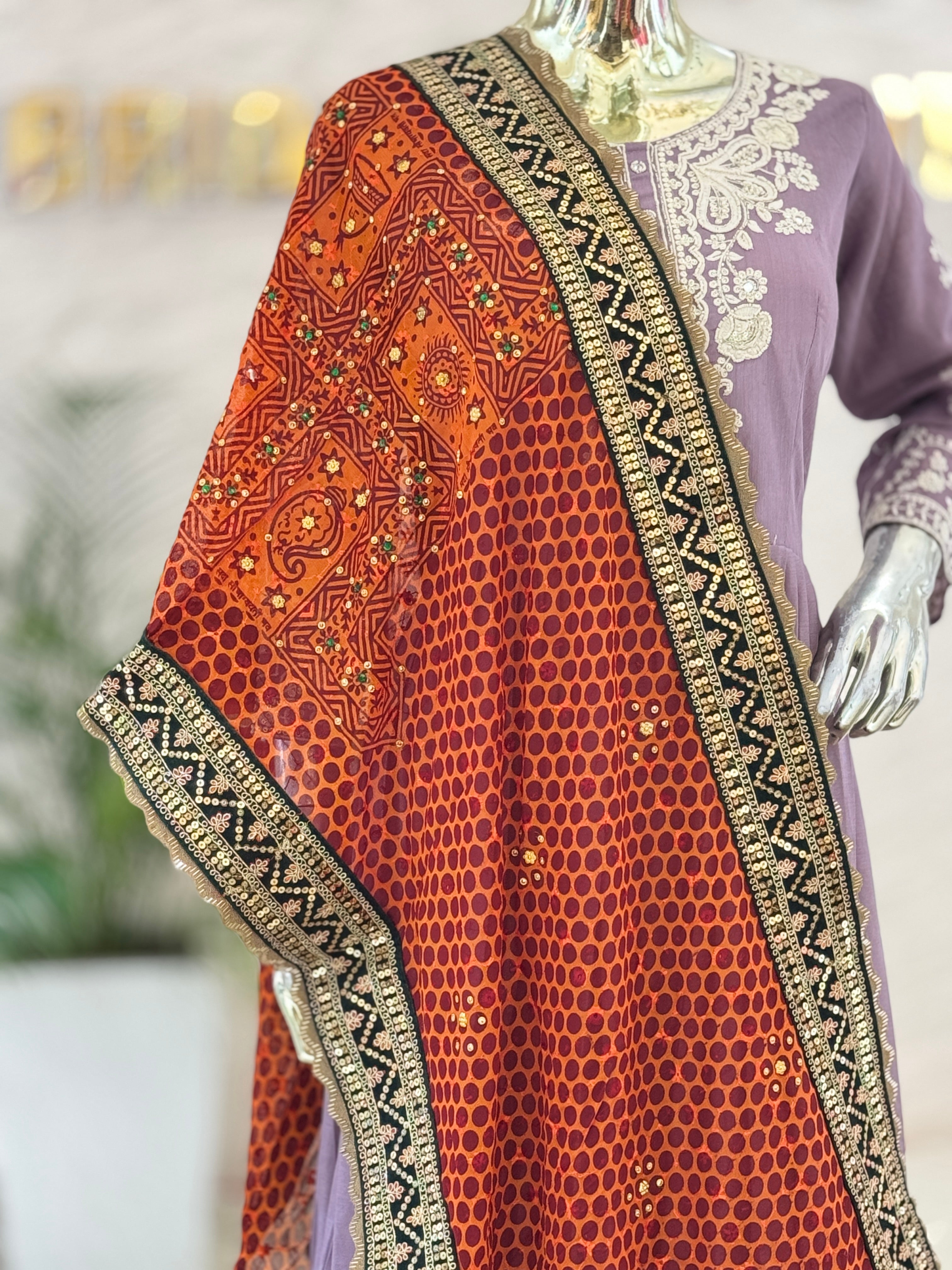 Traditional Uttarakhandi Rangwali Pichhoda Dupatta with Gota Patti Border q562767