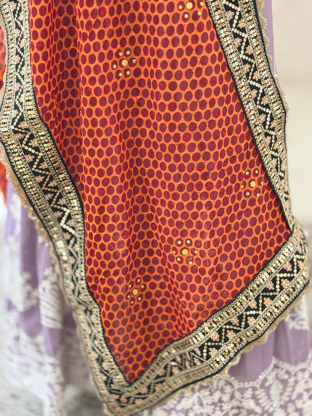 Traditional Uttarakhandi Rangwali Pichhoda Dupatta with Gota Patti Border q562767