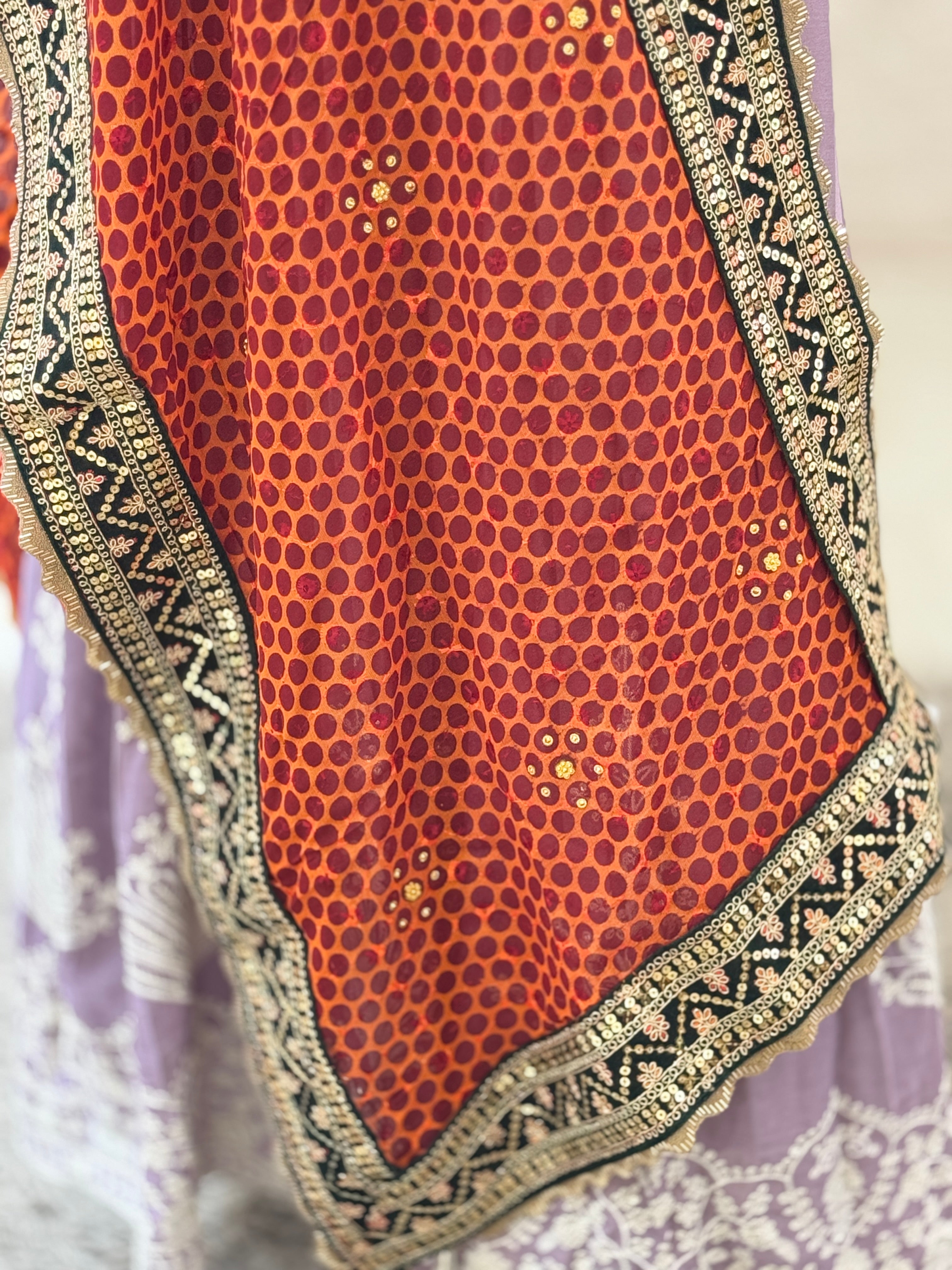 Traditional Uttarakhandi Rangwali Pichhoda Dupatta with Gota Patti Border q562767