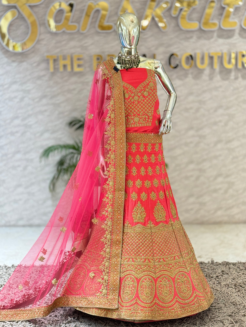 Graceful Coral Pink Silk Bridal Lehenga Choli 11232