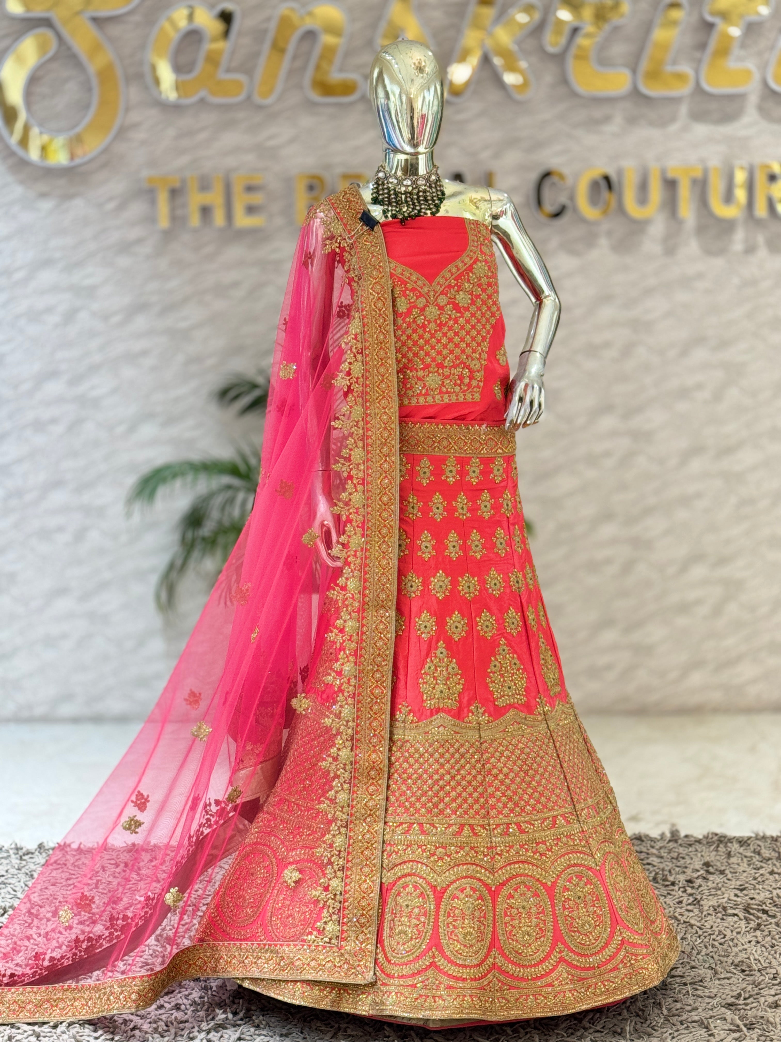 Graceful Coral Pink Silk Bridal Lehenga Choli 11232