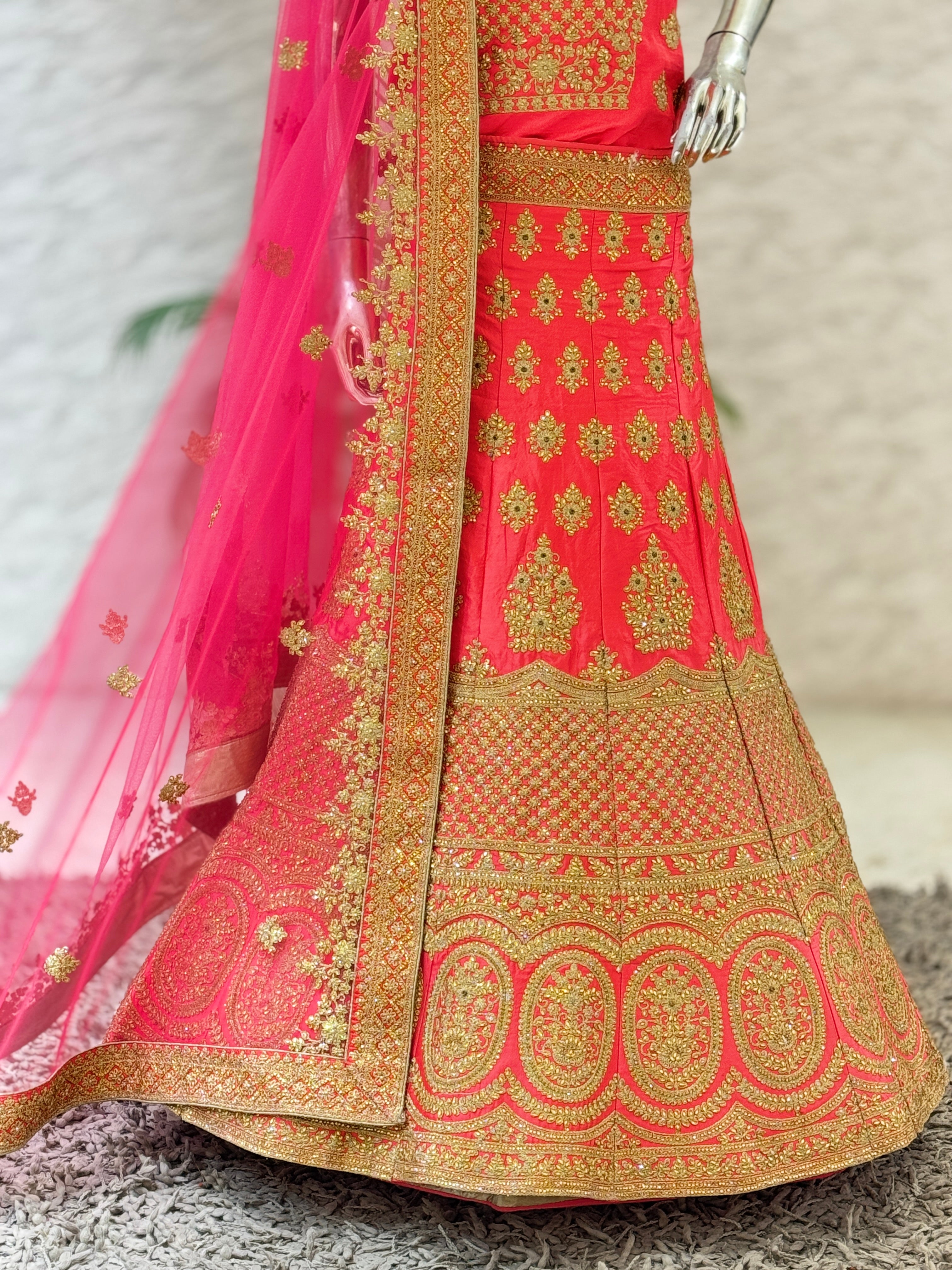 Graceful Coral Pink Silk Bridal Lehenga Choli 11232