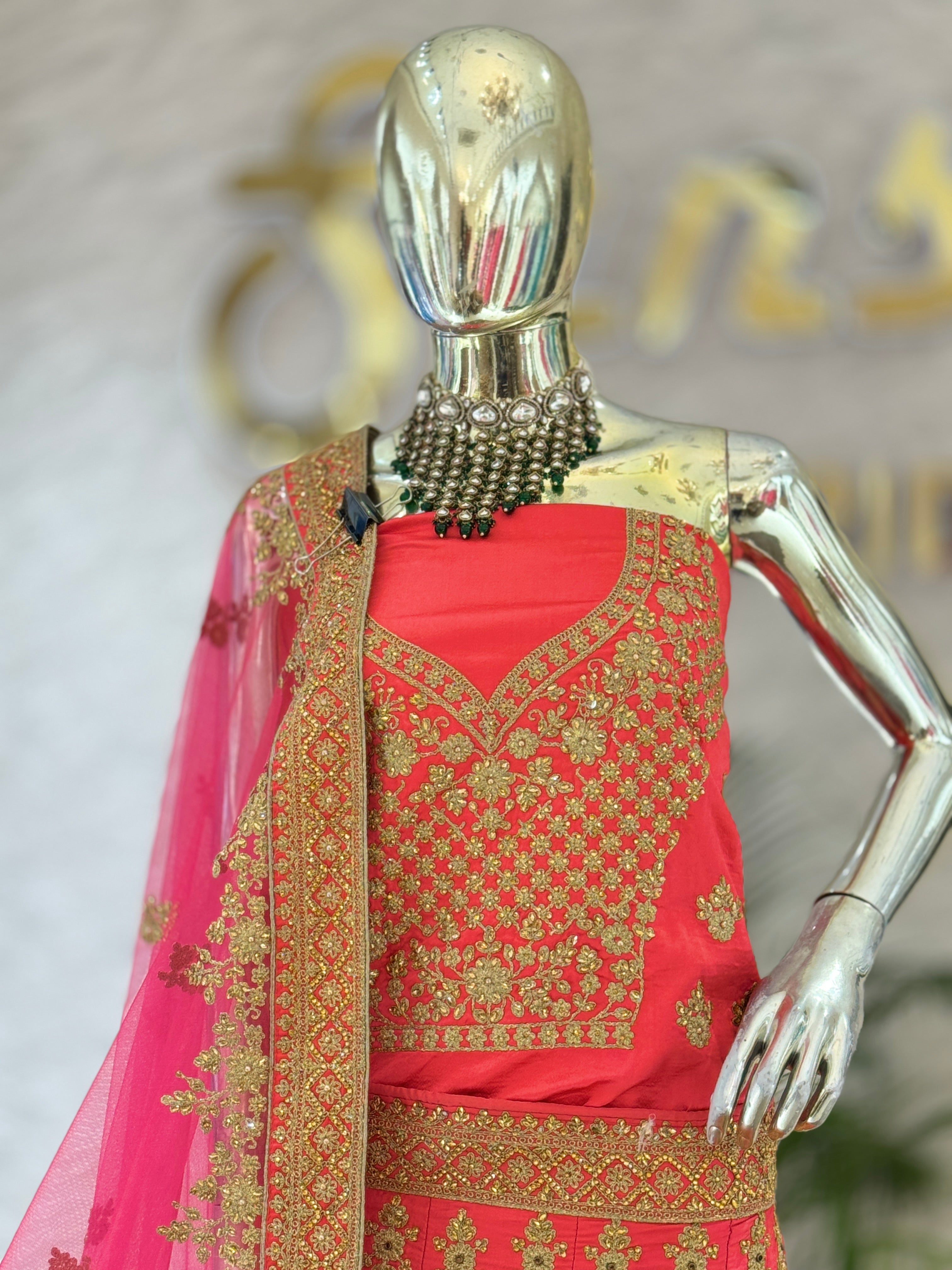 Graceful Coral Pink Silk Bridal Lehenga Choli 11232