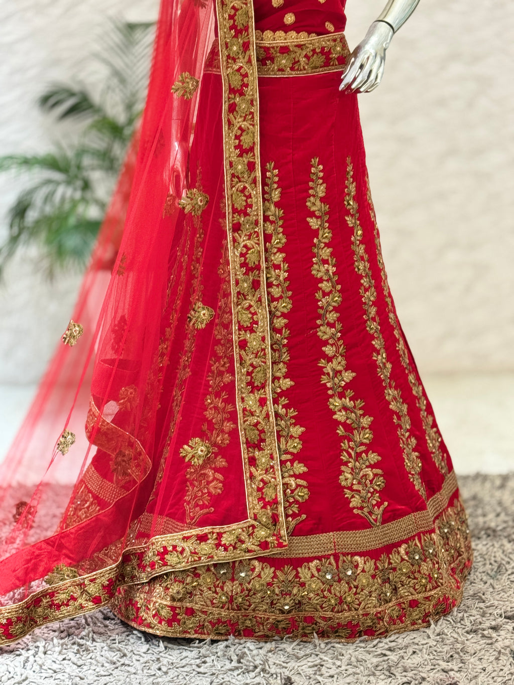 Regal Crimson Velvet Bridal Lehenga Choli 11939