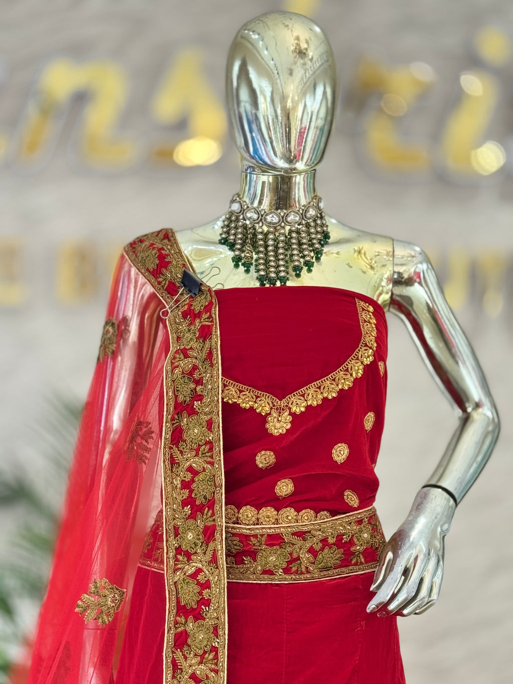 Regal Crimson Velvet Bridal Lehenga Choli 11939