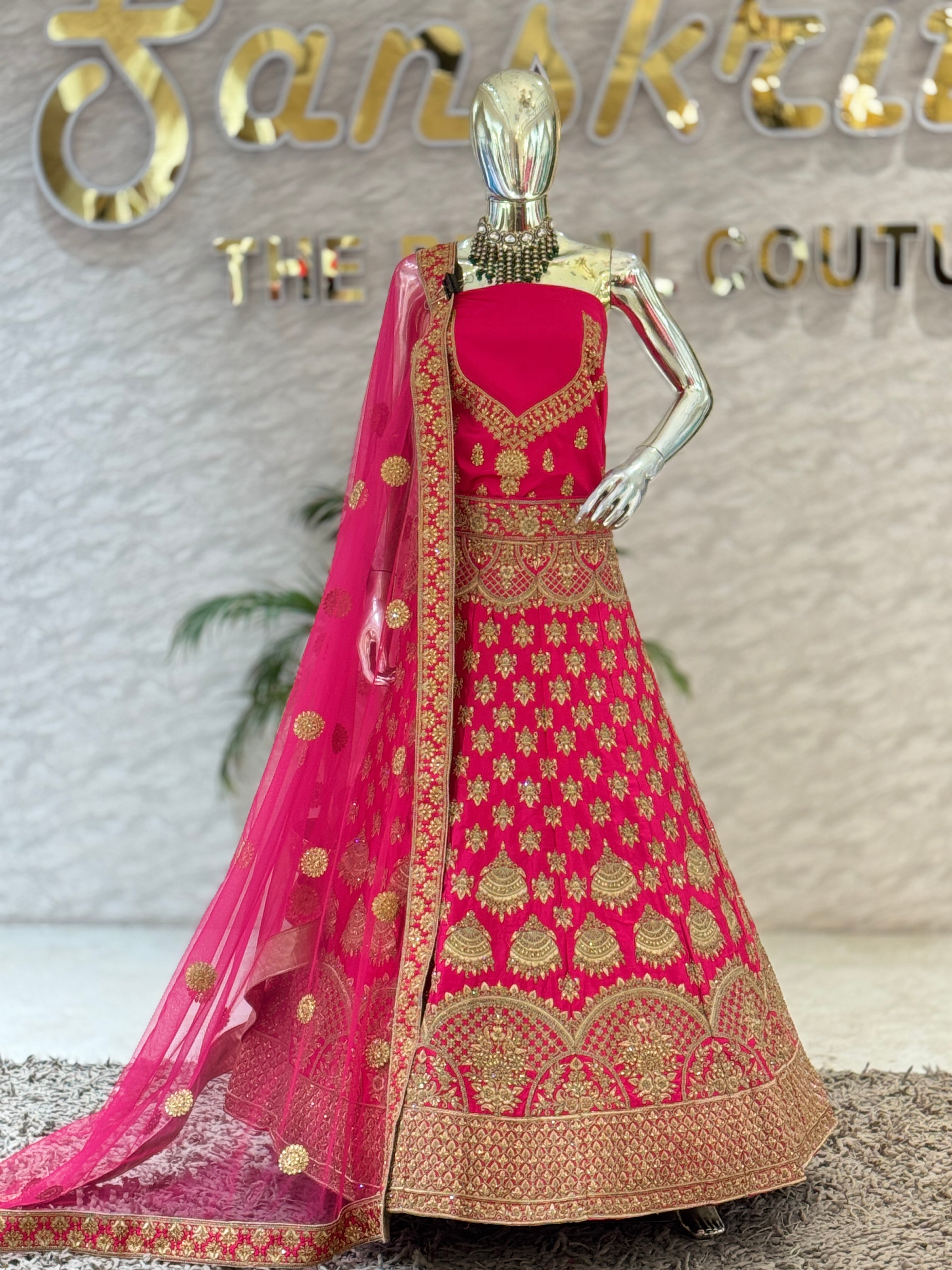 Radiant Rani Pink Embroidered Silk Lehenga Choli 12128