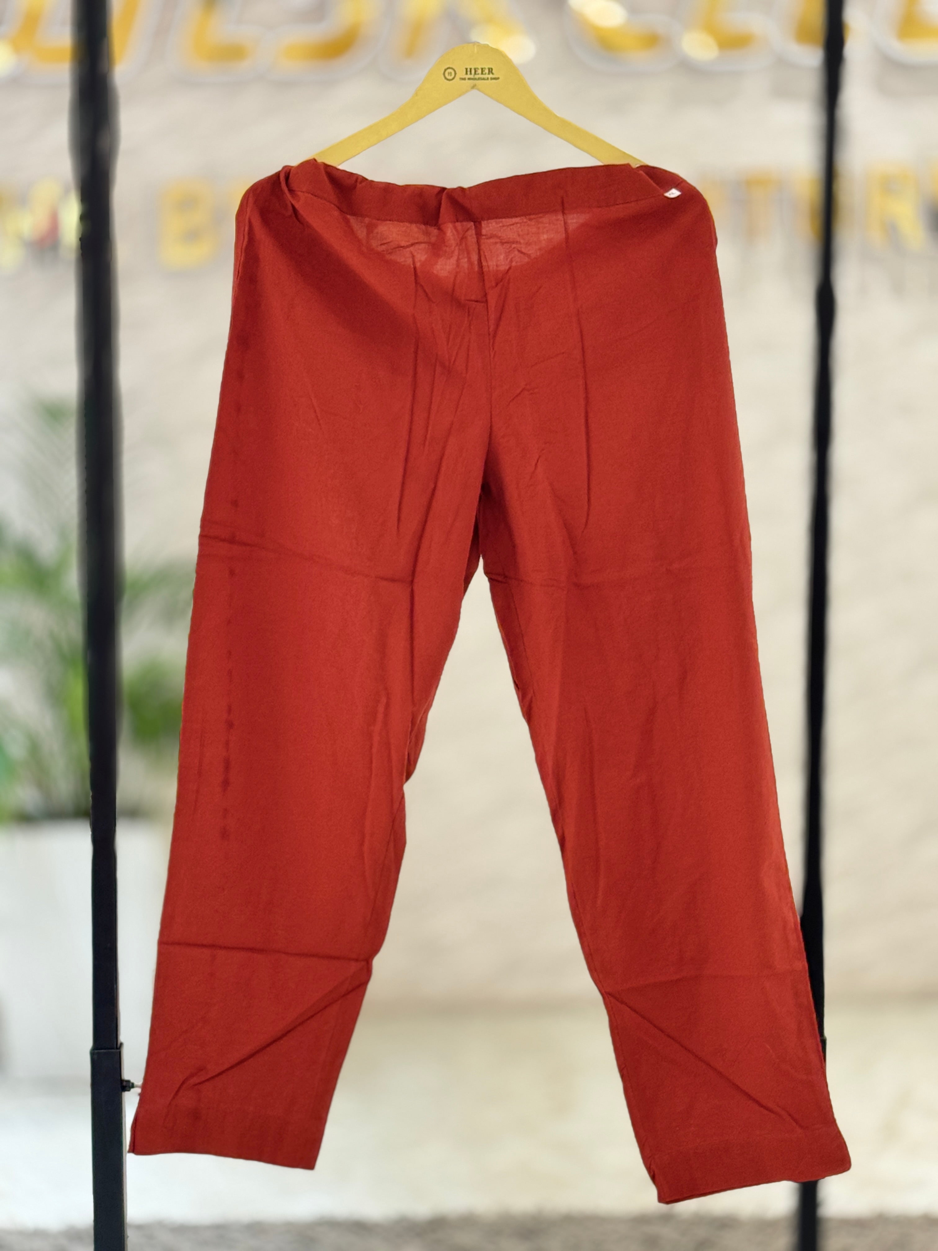 Premium Rust Red Handblock Printed Cotton Kurta Set q562783